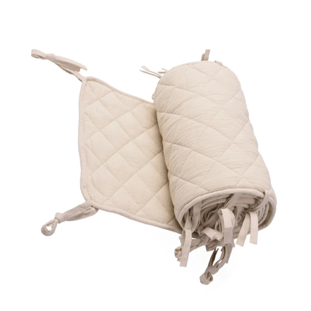 Tour de Lit Bébé Sécurité en Coton Beige – Protection Douce et Naturelle