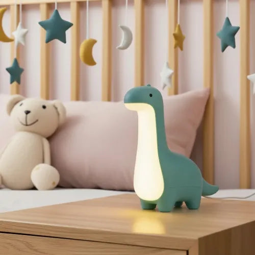 Veilleuse dinosaure bébé bleue rechargeable avec lumière LED douce pour chambre d’enfant