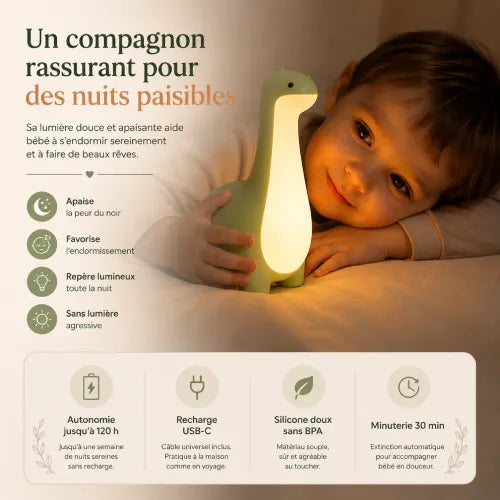 🦕Veilleuse Dinosaure Bébé – Lampe LED Douce et Apaisante